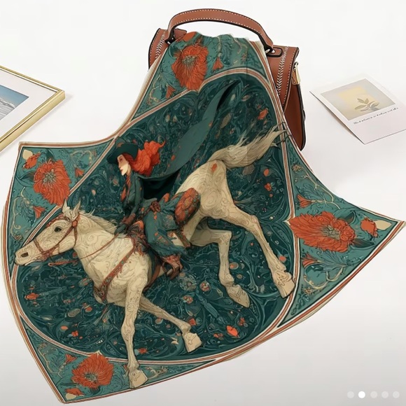 White Horse Western Cowgirl Horse Print Square Scarf - Picture 3 of 9